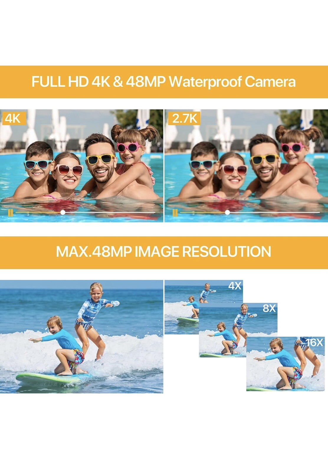 Underwater Camera 4K Dual Screen Waterproof Camera