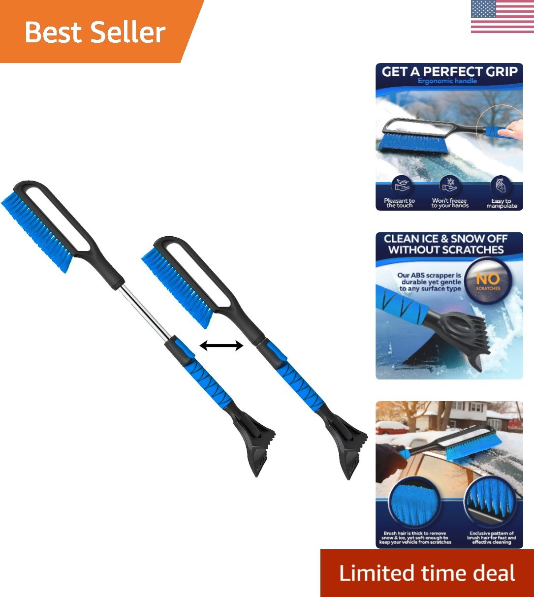 34.5" & Ice Scrapers for Car Windshield with Foam Grip for Cars Extendable, S...