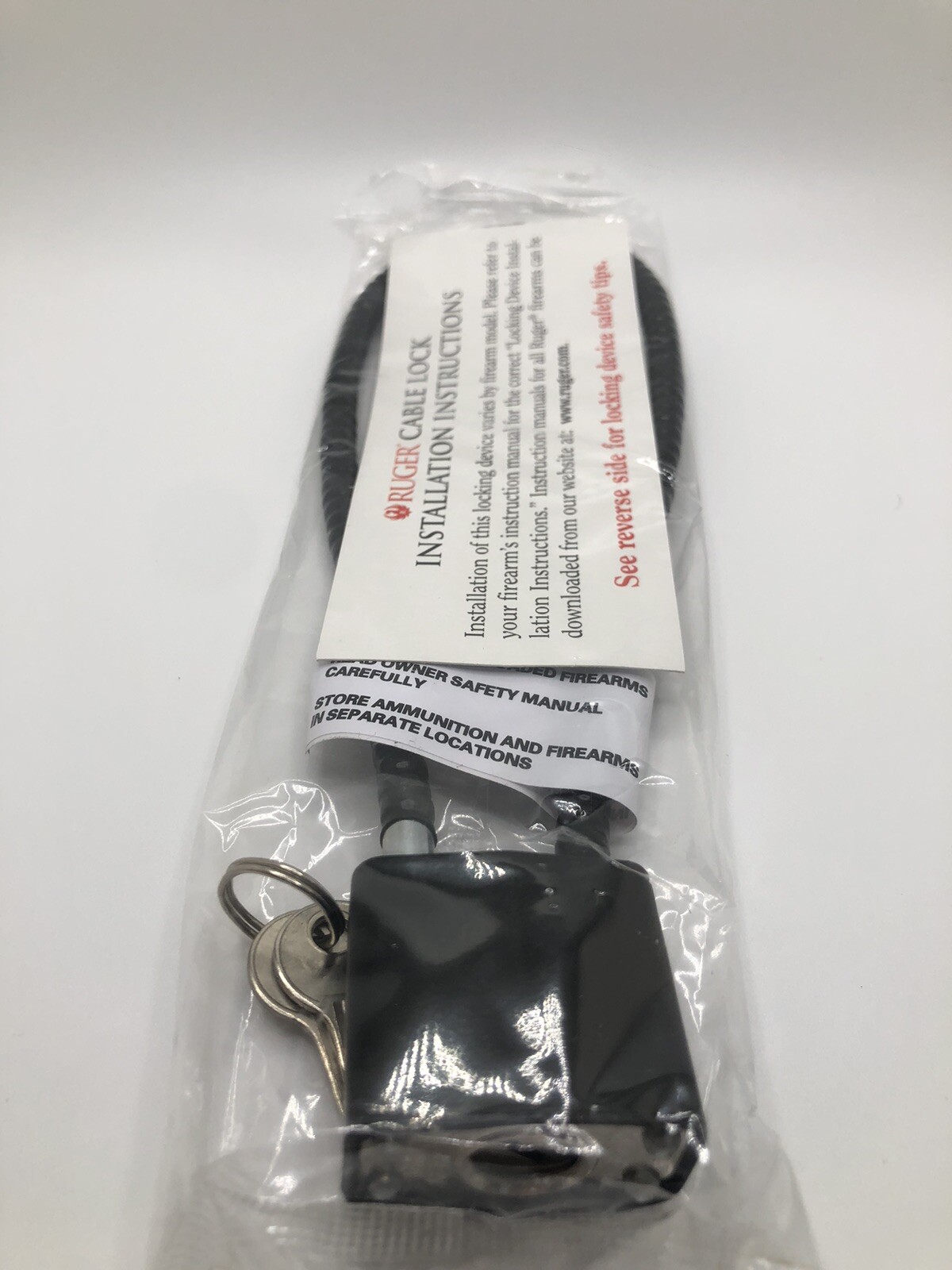 Ruger Firearms Black 7" Cable Gun Lock with 2 Keys & Instructions NEW