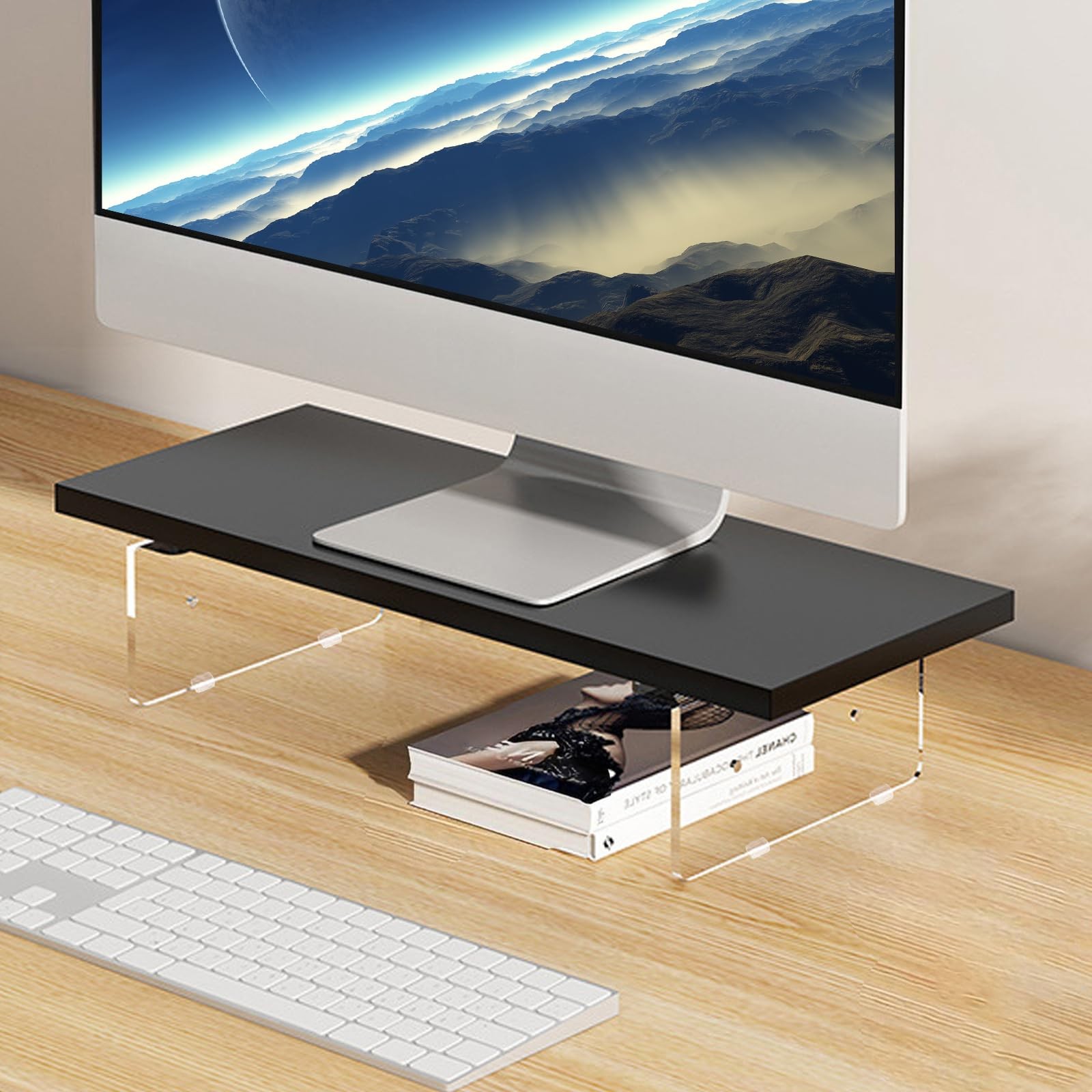 Anti-slip Monitor Stand Riser 2.16/3.34 Inch 2 Height Adjustments Clear Acryl...