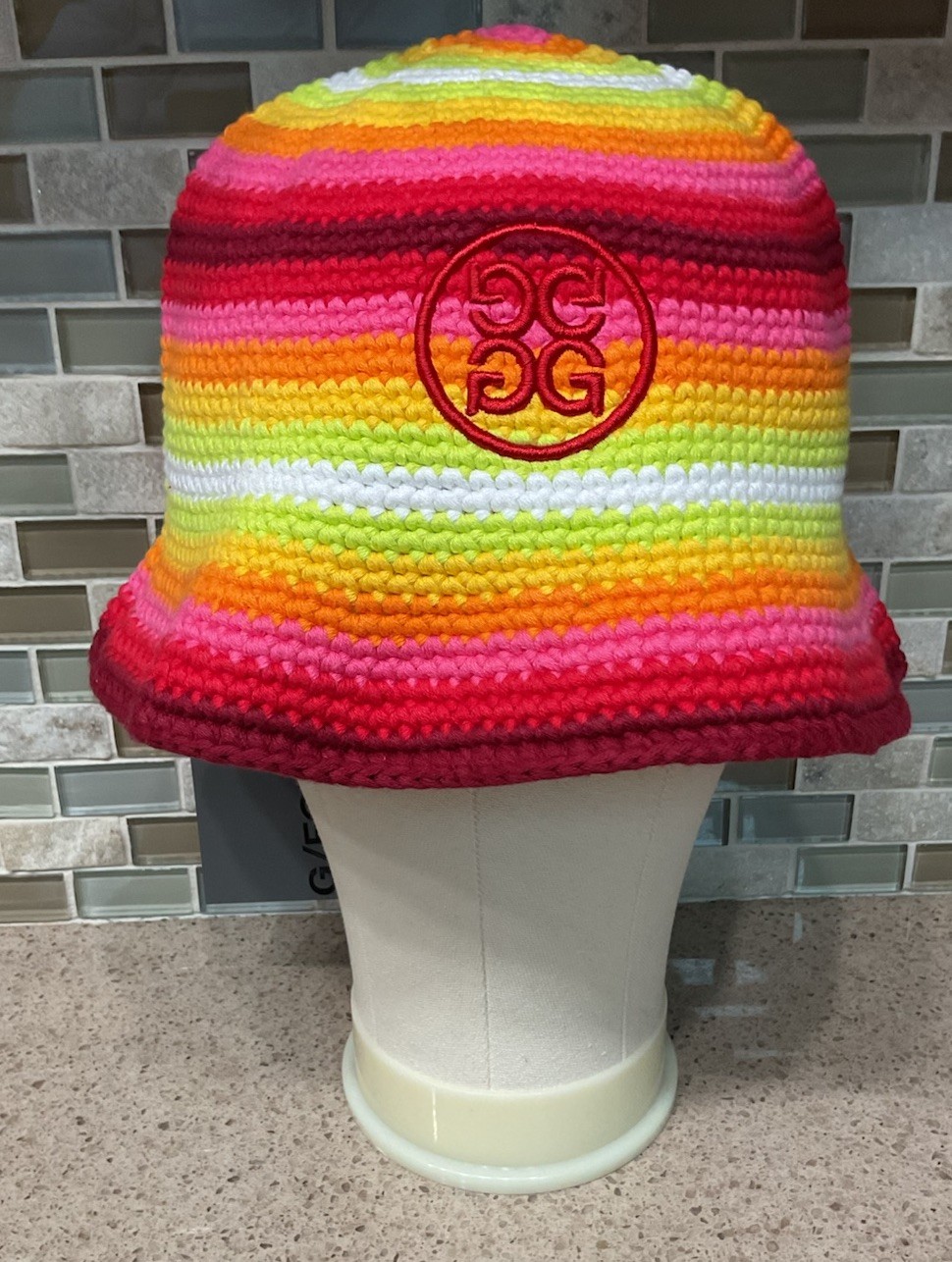 G/Fore Knit Hat Striped Circle G Bucket Hat Crochet Unisex OS Multicolor New