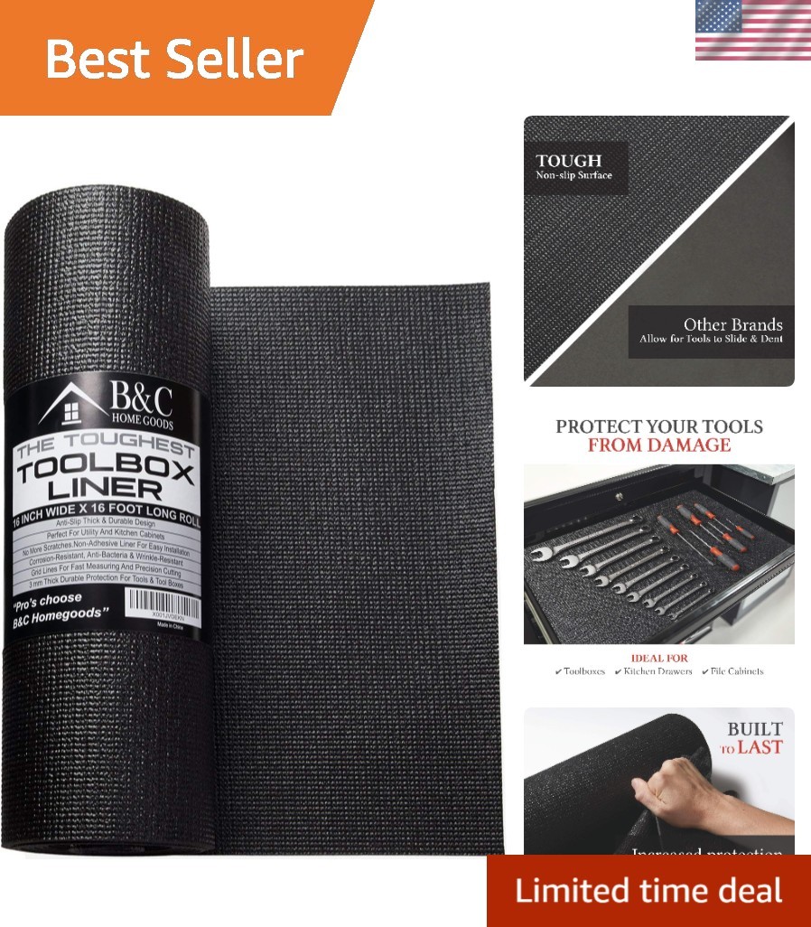 Heavy-Duty Anti-Slip Toolbox Liner - 16" x 16 ft, Washable & Adjustable Space