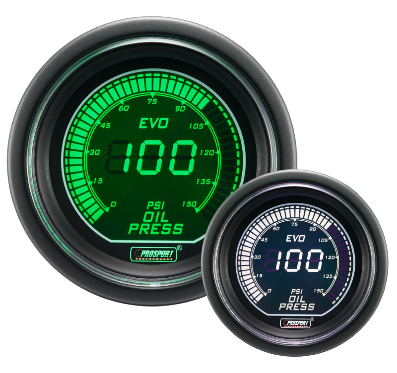 Digital Oil Pressure Gauge Prosport EVO Series Green and White 52mm