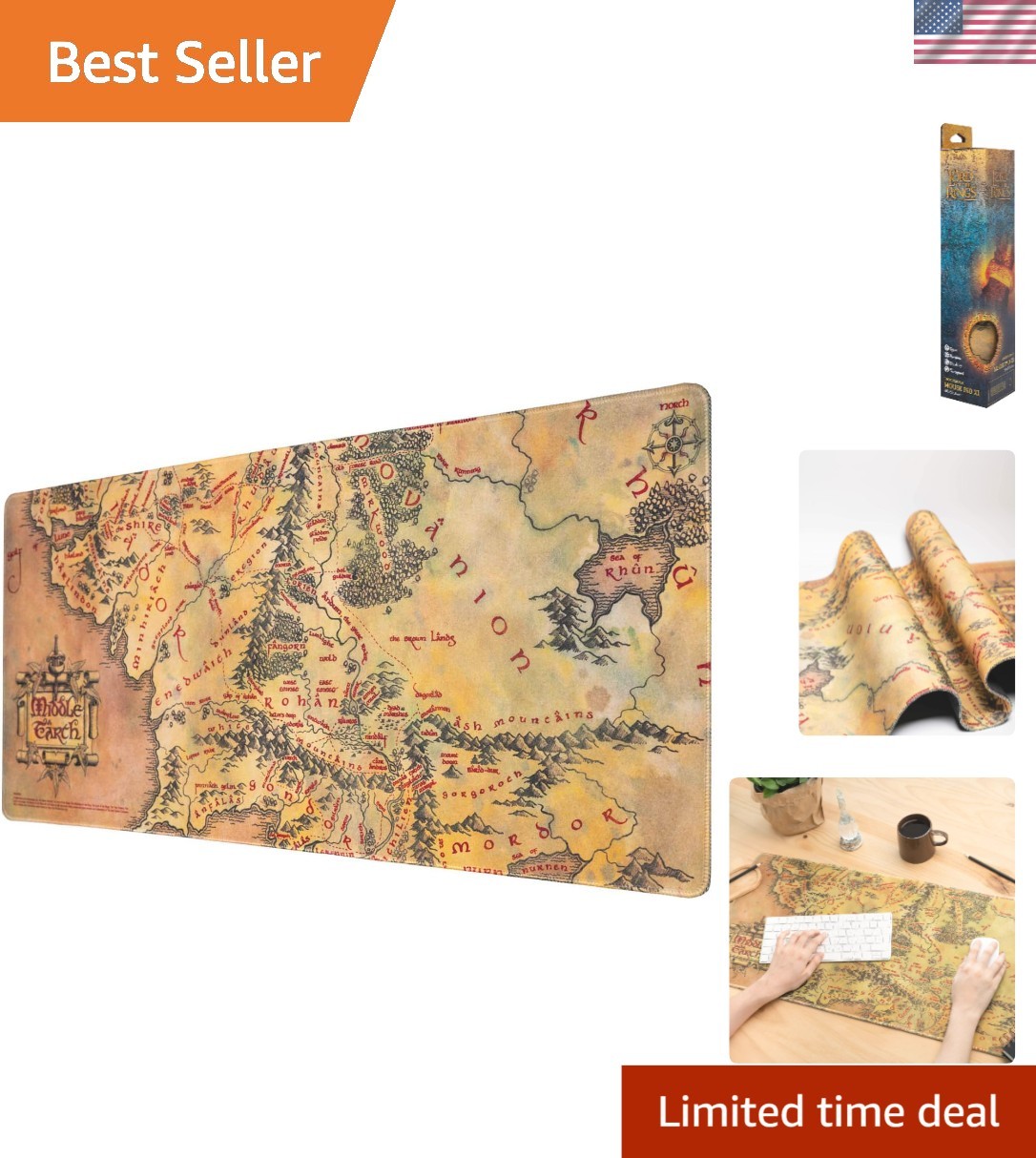 XL Lord of The Rings Gaming Mouse Mat - Non-Slip, Waterproof 31.5" x 13.78"