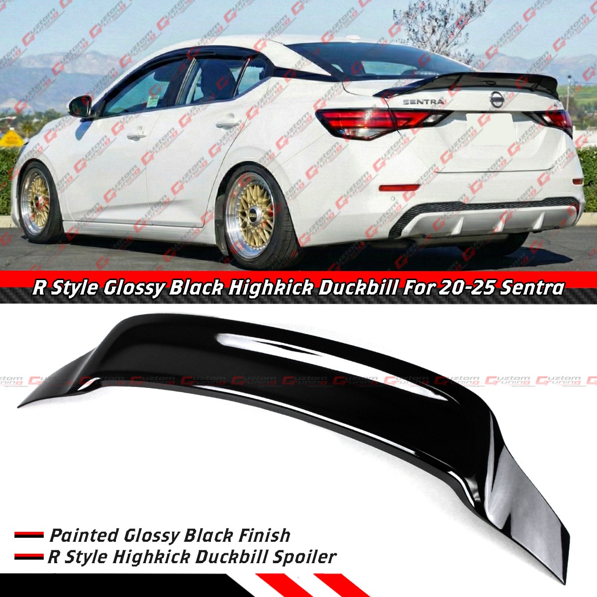 FOR 2020-2025 NISSAN SENTRA R STYLE GLOSS BLACK HIGH KICK DUCKBILL TRUNK SPOILER