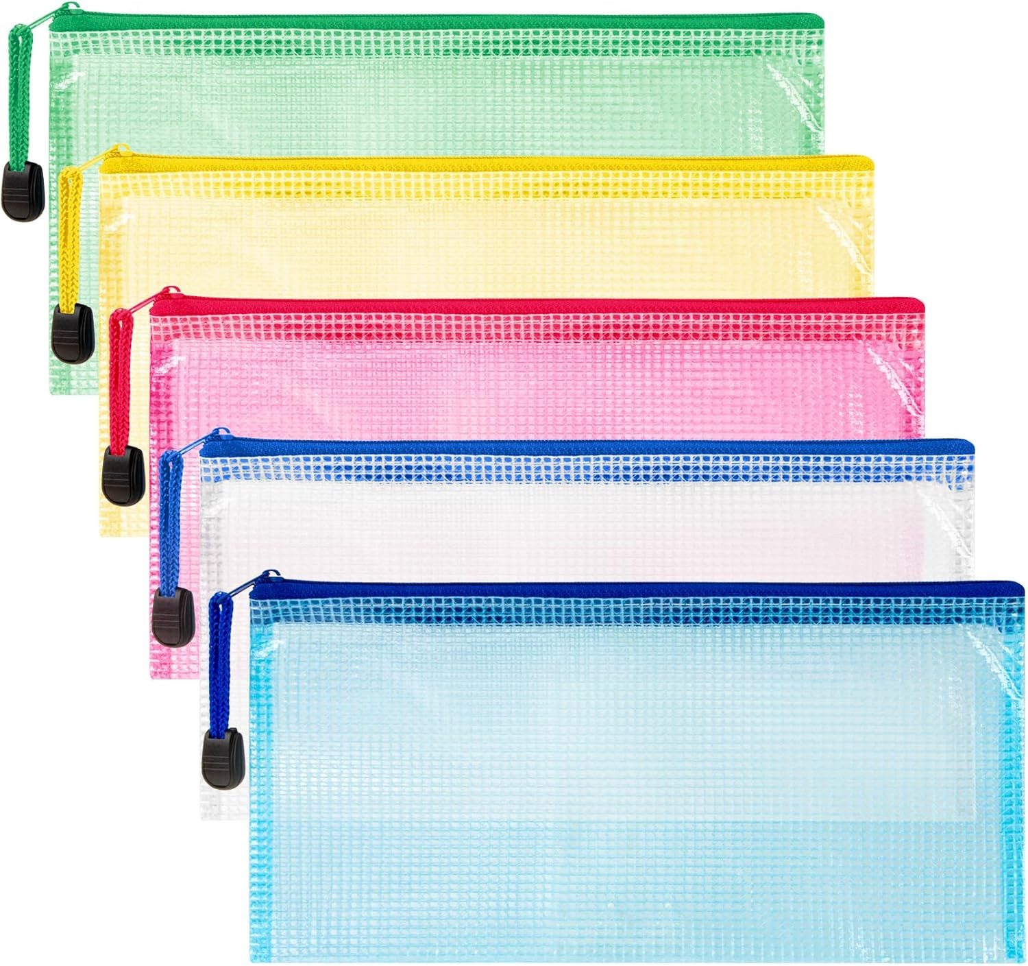 Mesh Zipper Pouch Bags - 5Pack A6 Waterproof Small Zipper Bags 4.7x9.3 Inch Clea