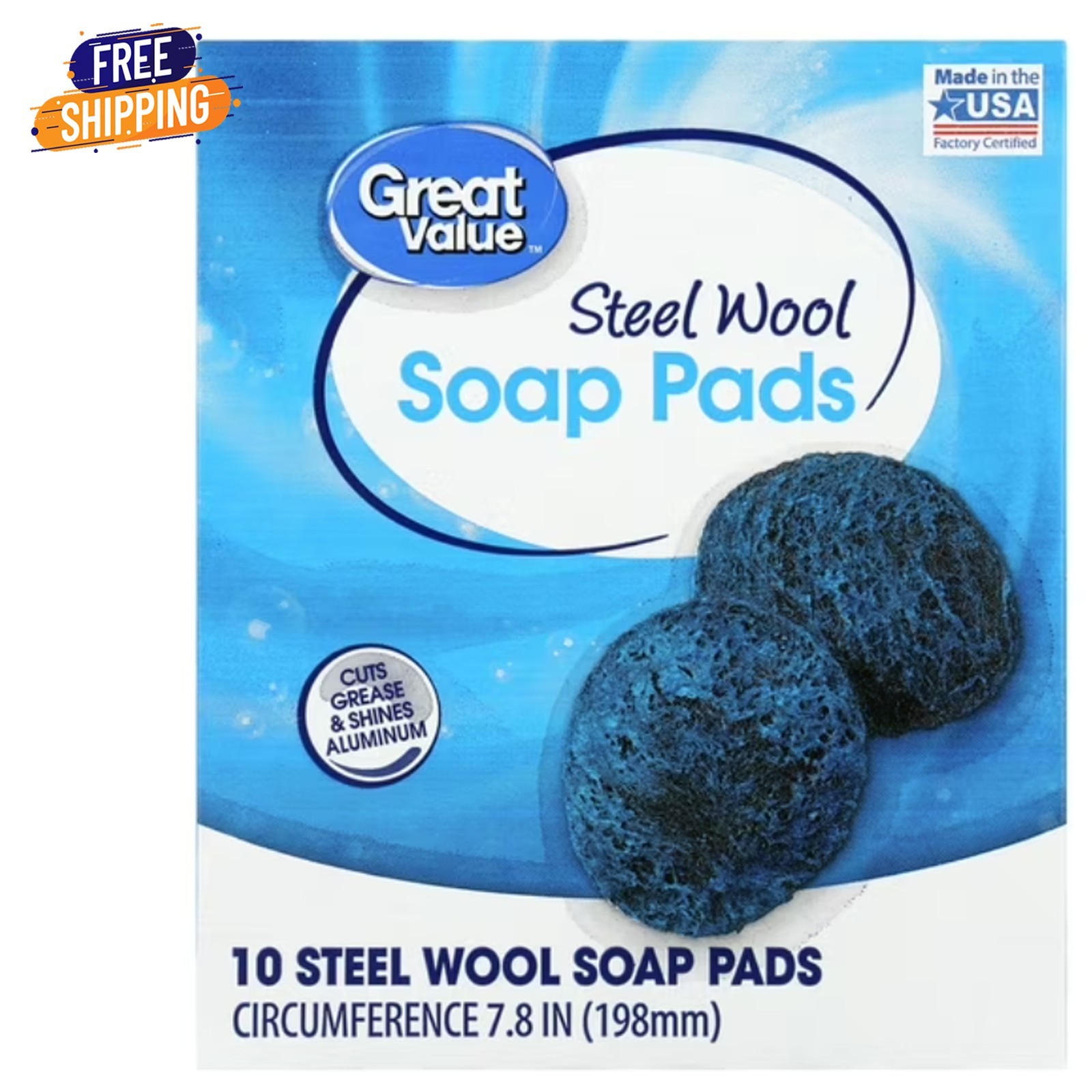 Great Value Steel Wool Soap Pads, 10 Count Free Ship