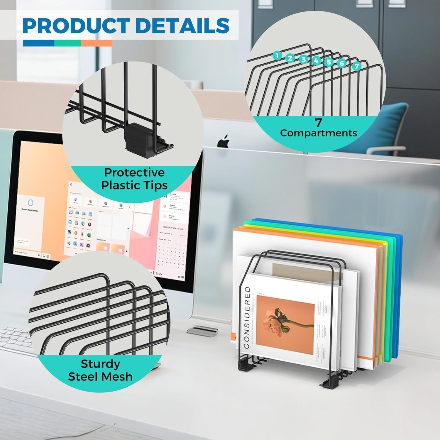 Space-Saving Vertical File Holder - 7 Compartments for Office and Home