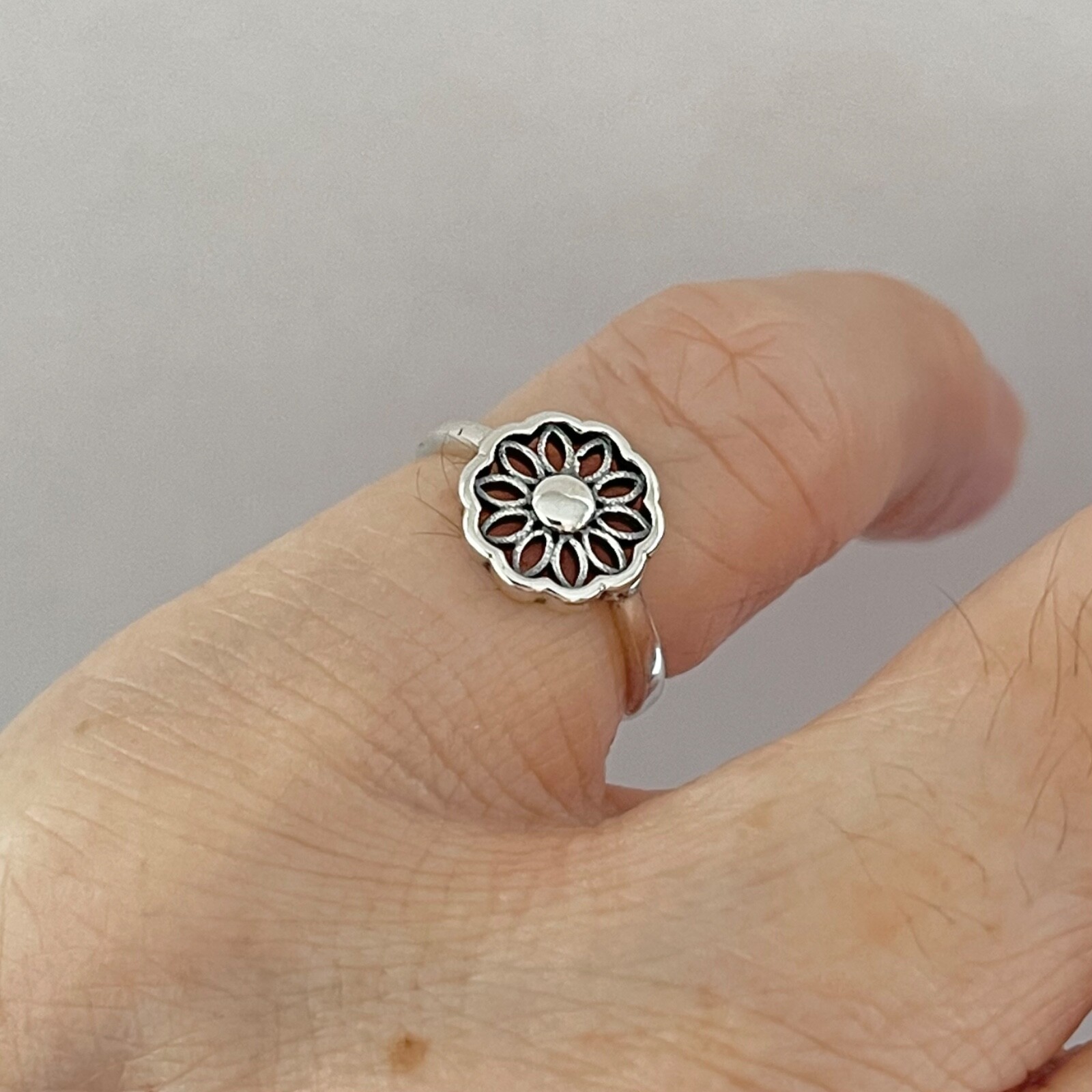 Sterling Silver Mandala Toe Ring, Flower Ring, Silver Rings