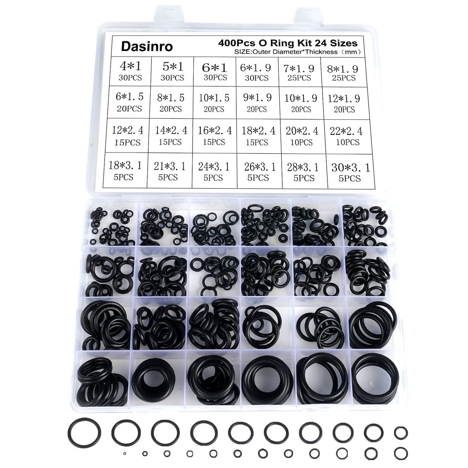 400 Pcs Rubber O-Rings Assortment Kit, 24 Sizes Rubber O-Ring Sealing Seal