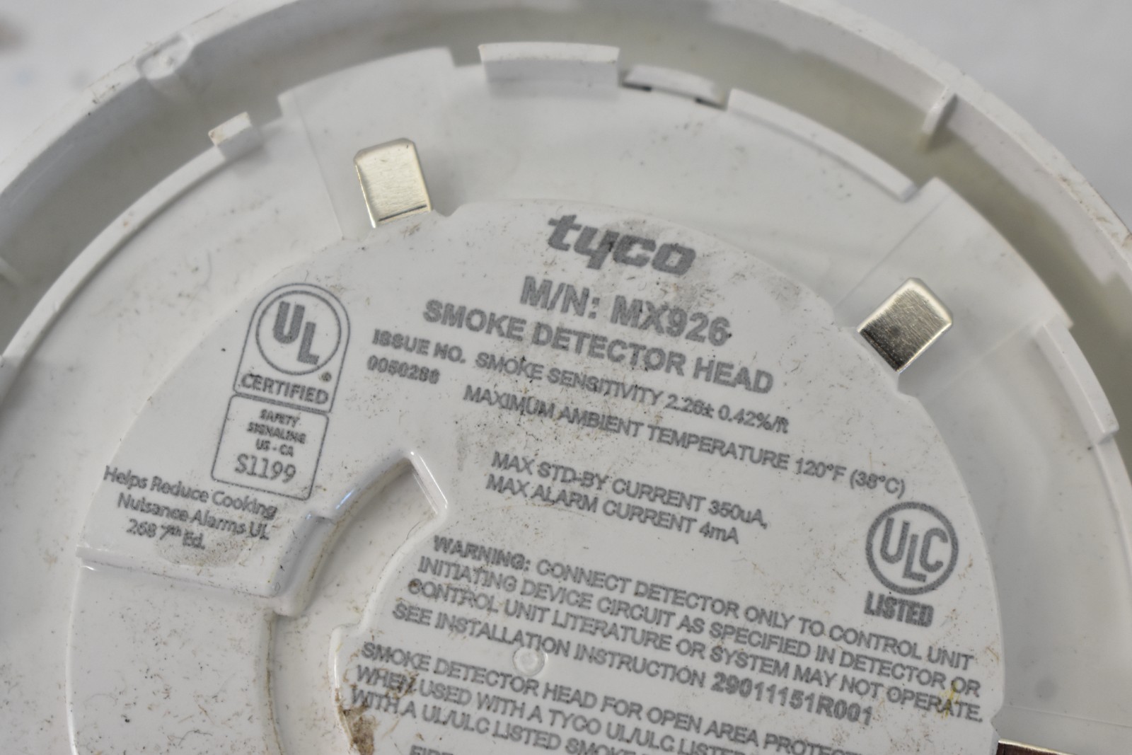 Tyco MX926 Smoke Detector Head Replacement Addressable Loop w Hardwire White
