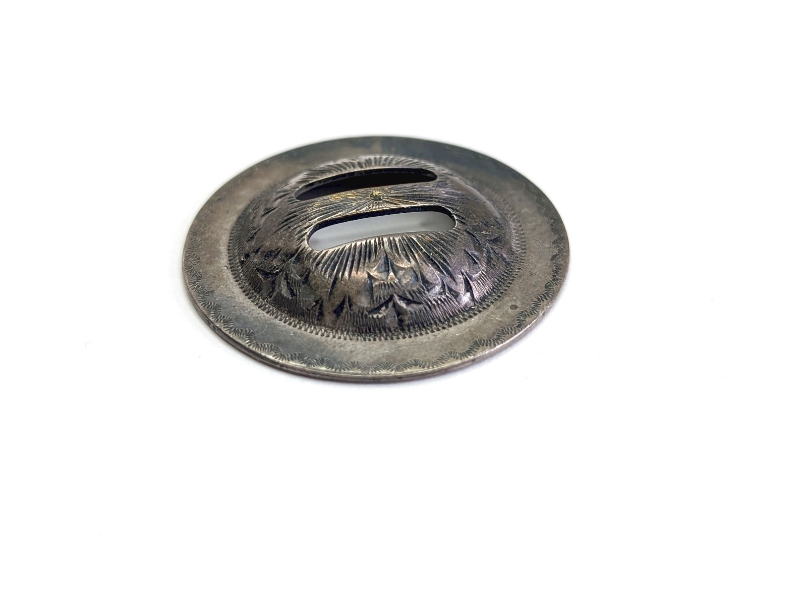 Antique Sterling Silver Hand Engraved Western Saddle Slotted Concho