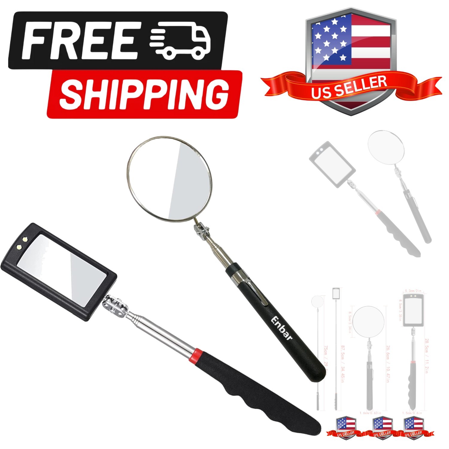 360 Rotating Telescopic Inspection Mirror - Mechanics Car Mirror on a Stick w...