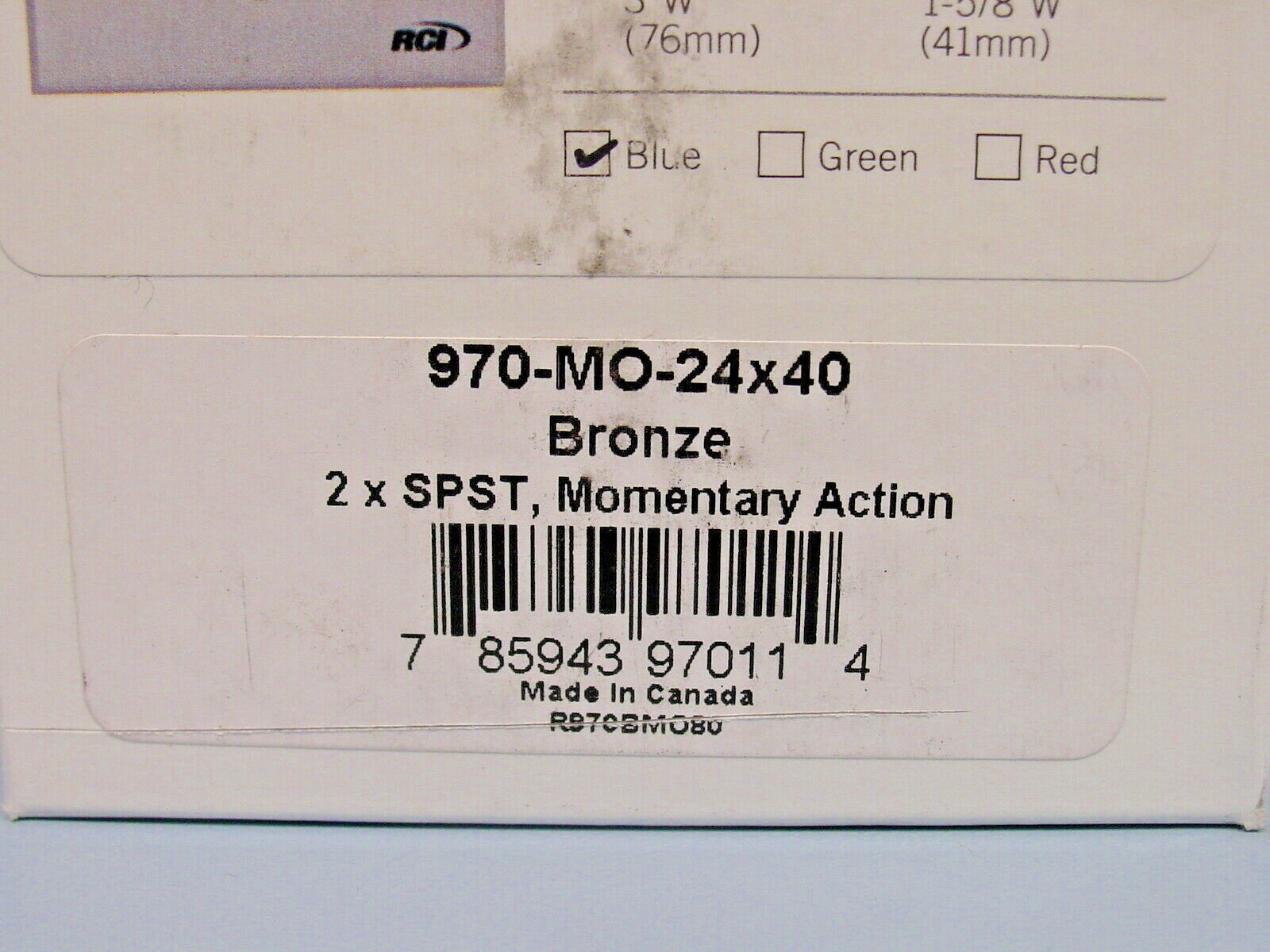 *RCI 970-MO-24x40 Tamper-Resistant Illuminated Exit Button