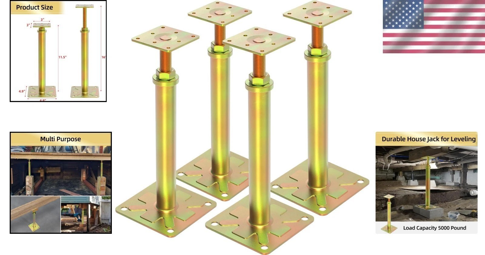 Professional Leveling Jacks 11-16 Inch - 6500 lbs Capacity for Construction