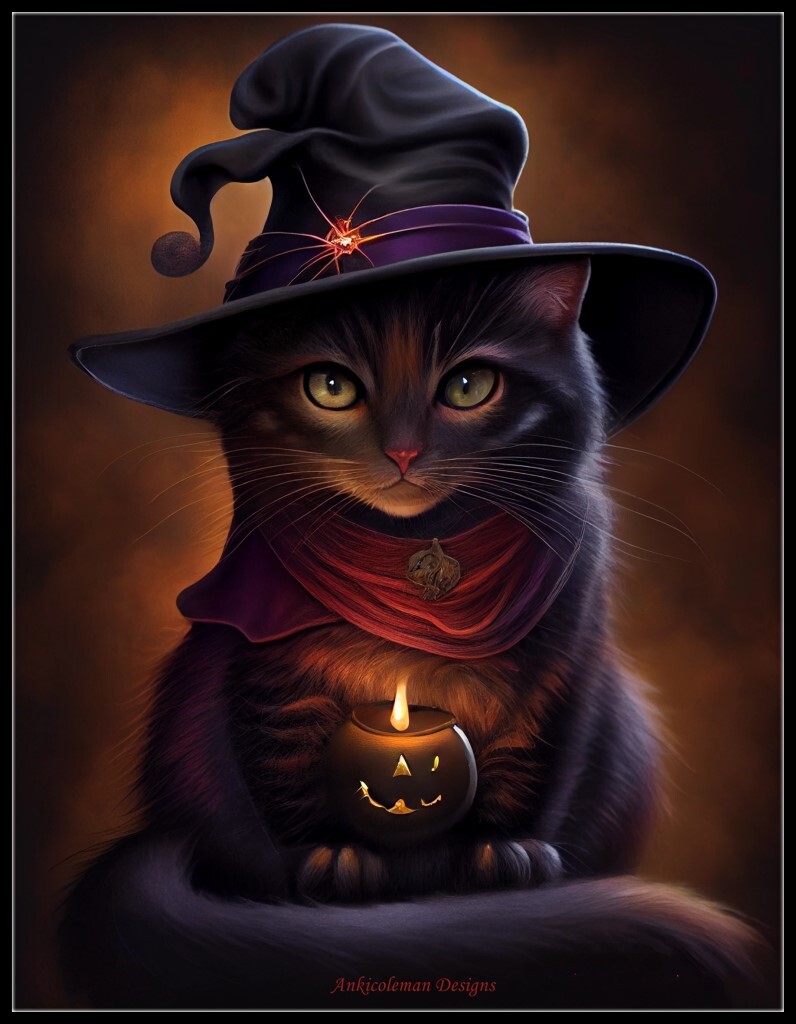 Witch Kitty - DIY Chart Counted Cross Stitch Patterns Needlework DMC Color 14 ct
