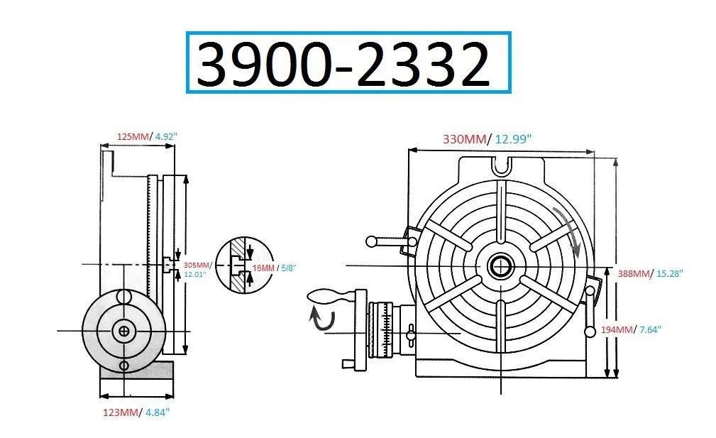VERTEX 12" HORIZONTAL/VERTICAL ROTARY TABLE (3900-2332)
