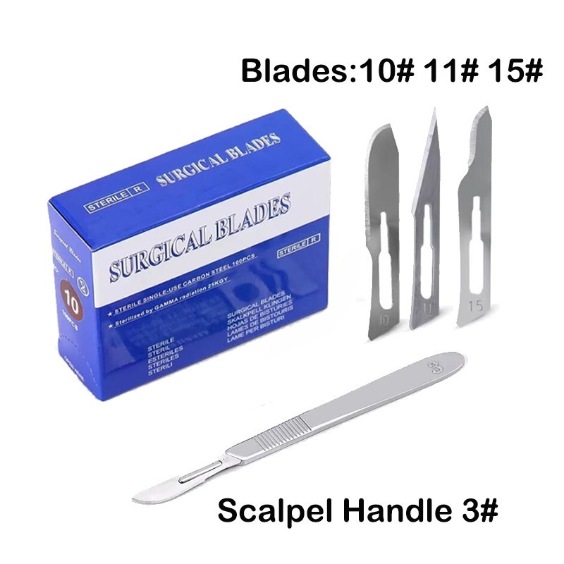 100Pcs Surgical Scalpel Sterilized Blades Sterile Scalpel Knife Blades Handle