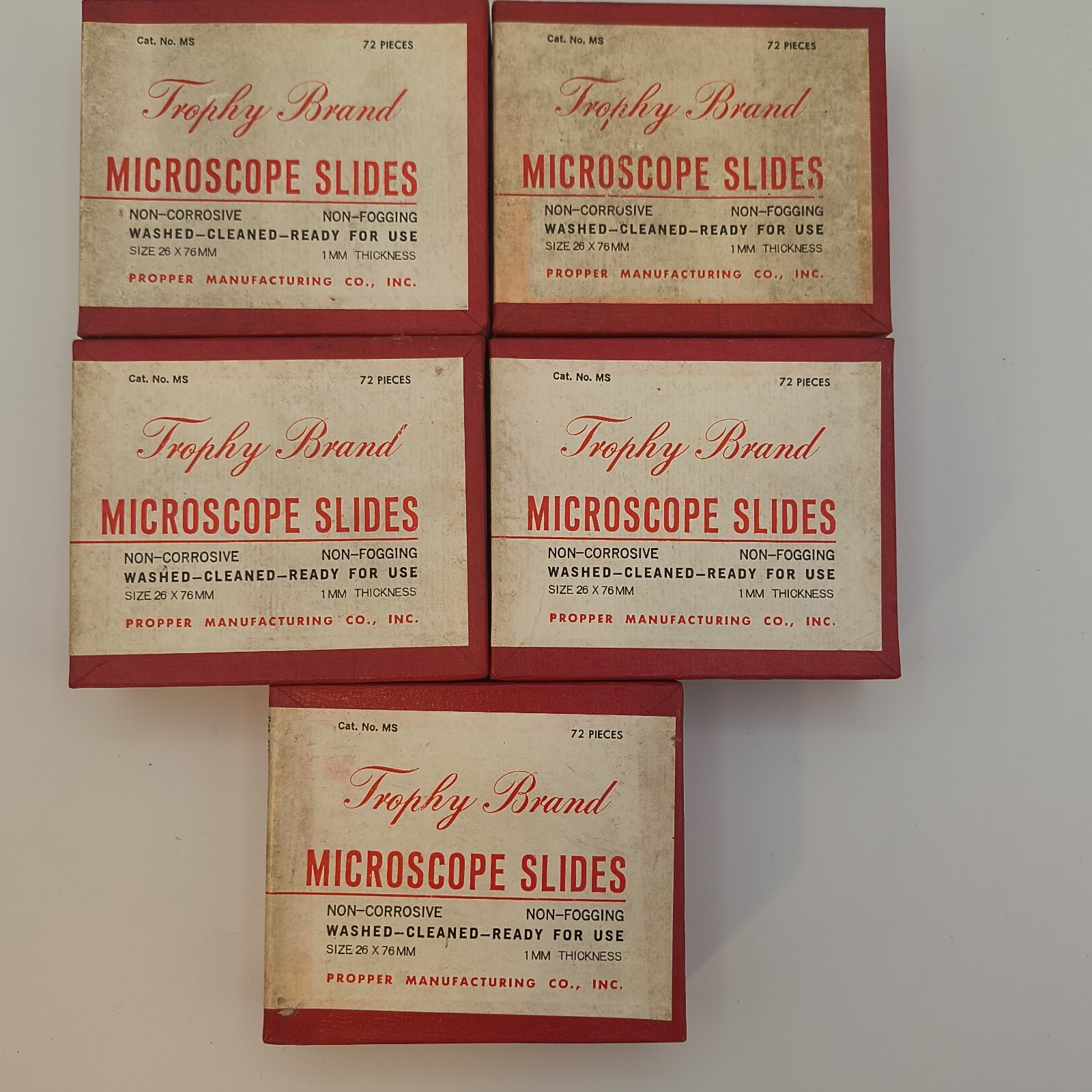 Lot of 5 Vintage Open Box Trophy Brand Propper Micro Microscope Slides 26x76x1mm