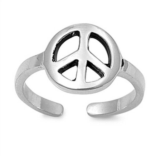 Peace Sign Design Toe Ring Solid Sterling Silver 925 Height 19mm Adjustable Size