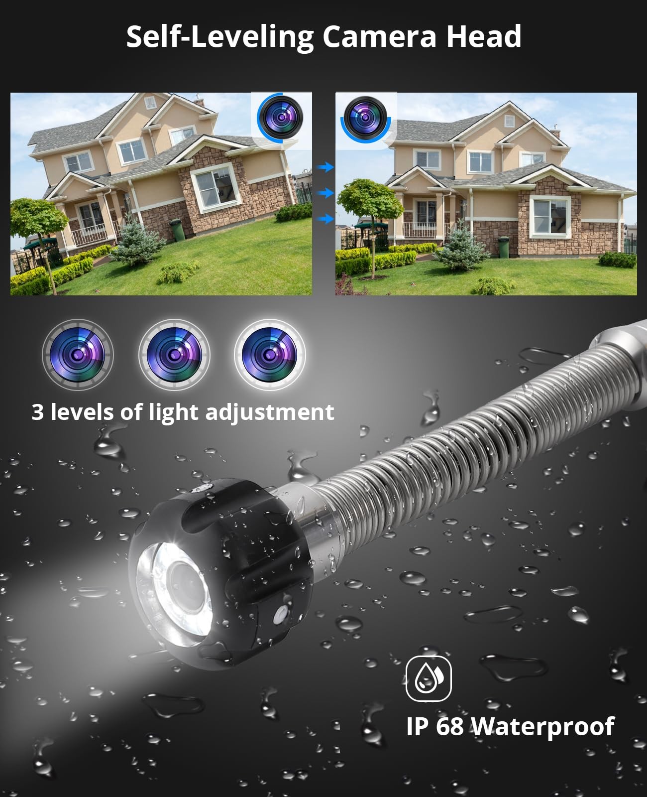 Sewer Camera 165ft/50m Self-Leveling Drain Camera with 9" HD Screen Waterproof