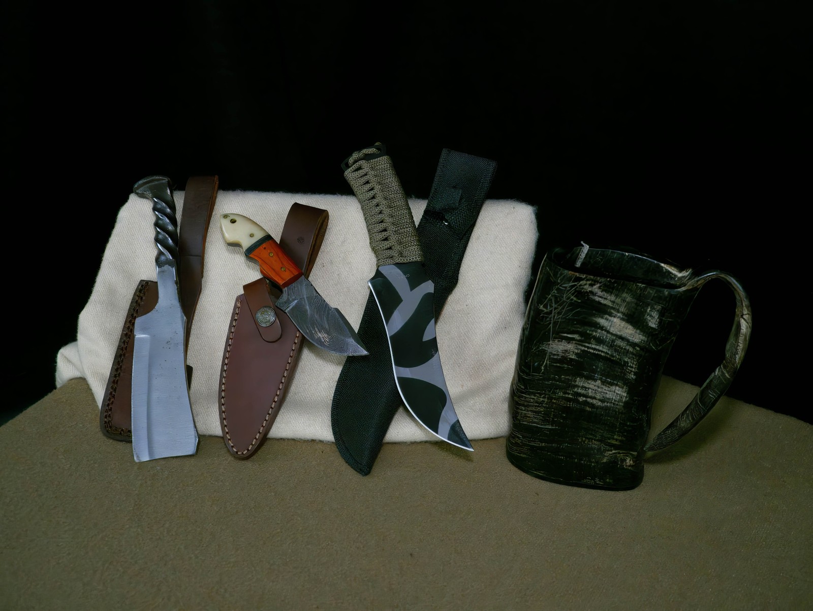 Forged Fixed Blade Knife Cleaver Damascus Steel Set Tactical Survival EDC Gift