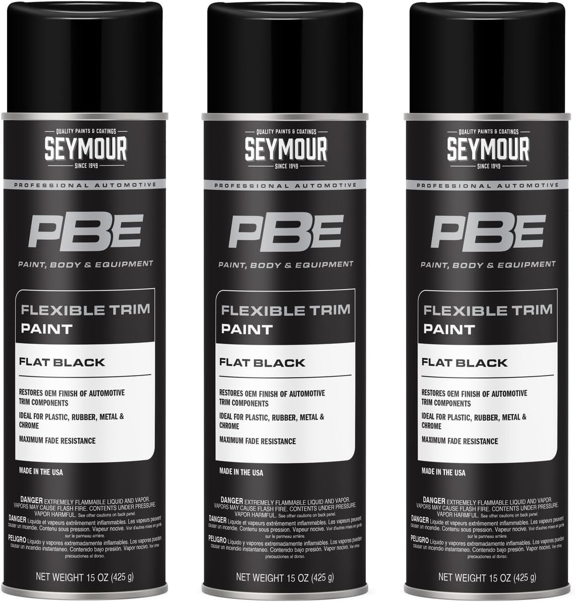 PBE 20-1678 Flexible Trim Spray Flat Black 15oz Fast-Drying Acrylic Paint 3-Pack