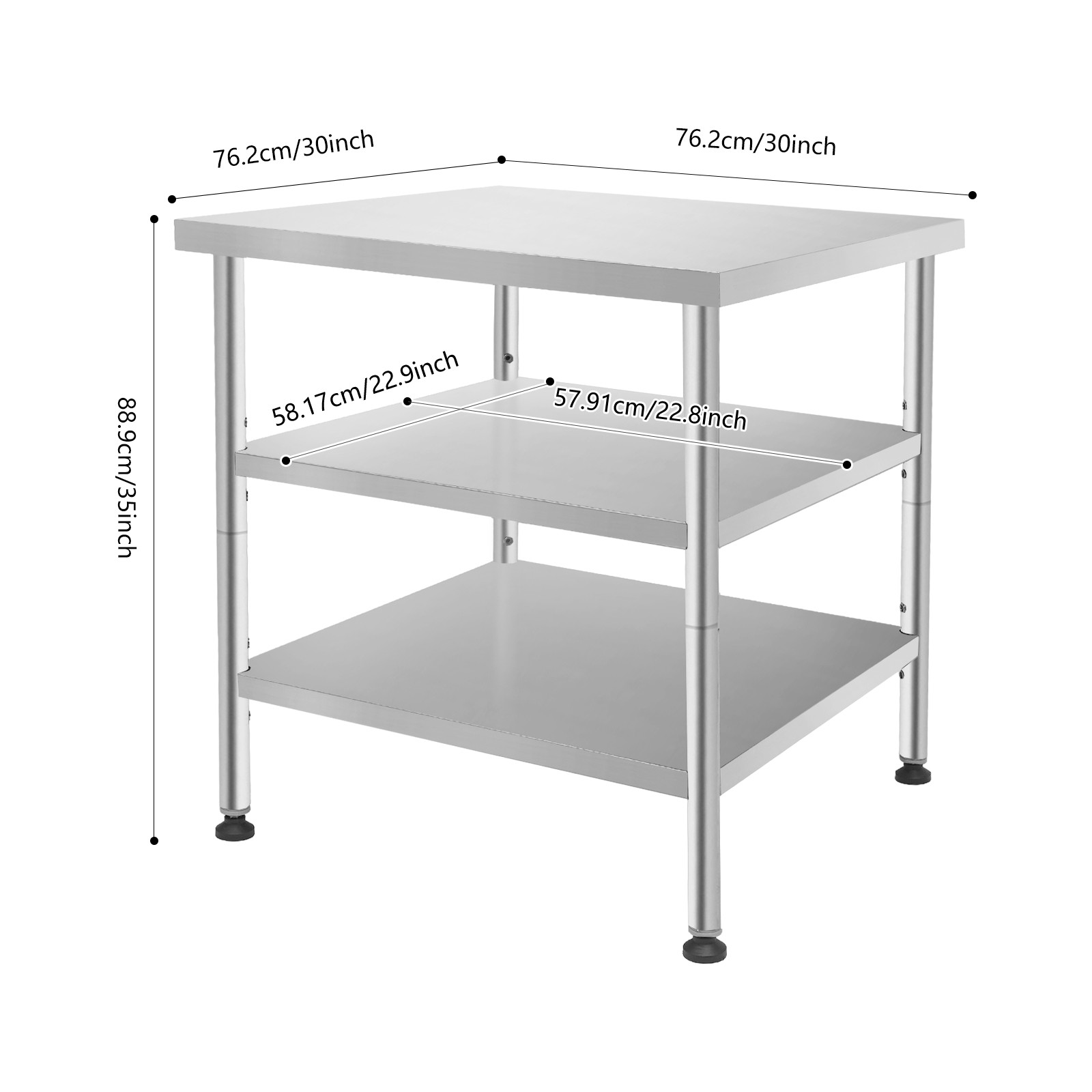 Work Table Commercial Work Table with Adjustable Under Shelves 3-Tier Work Table