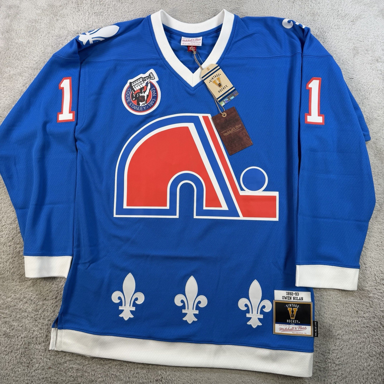 Quebec Nordiques Owen Nolan Jersey Mens Medium Blue Line 1992-93 Mitchell & Ness