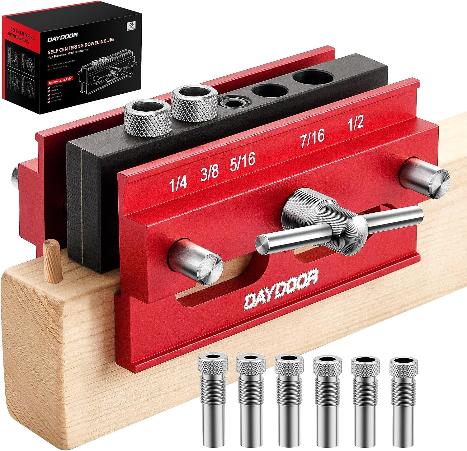 Self Centering Dowel Jig Kit Aluminum Woodworking Drill Guide 6 Bushings