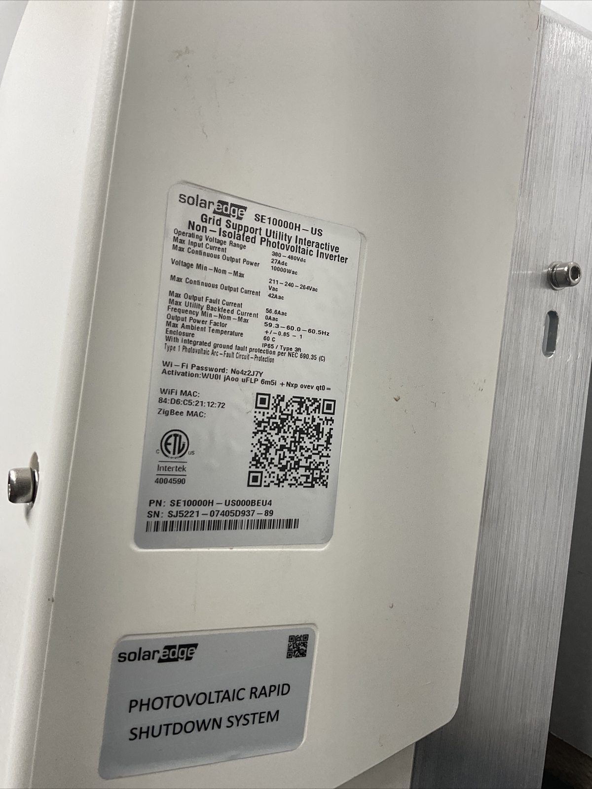SolarEdge HD Wave Grid Support Single Phase Inverter SE10000H-US000BEN4.
