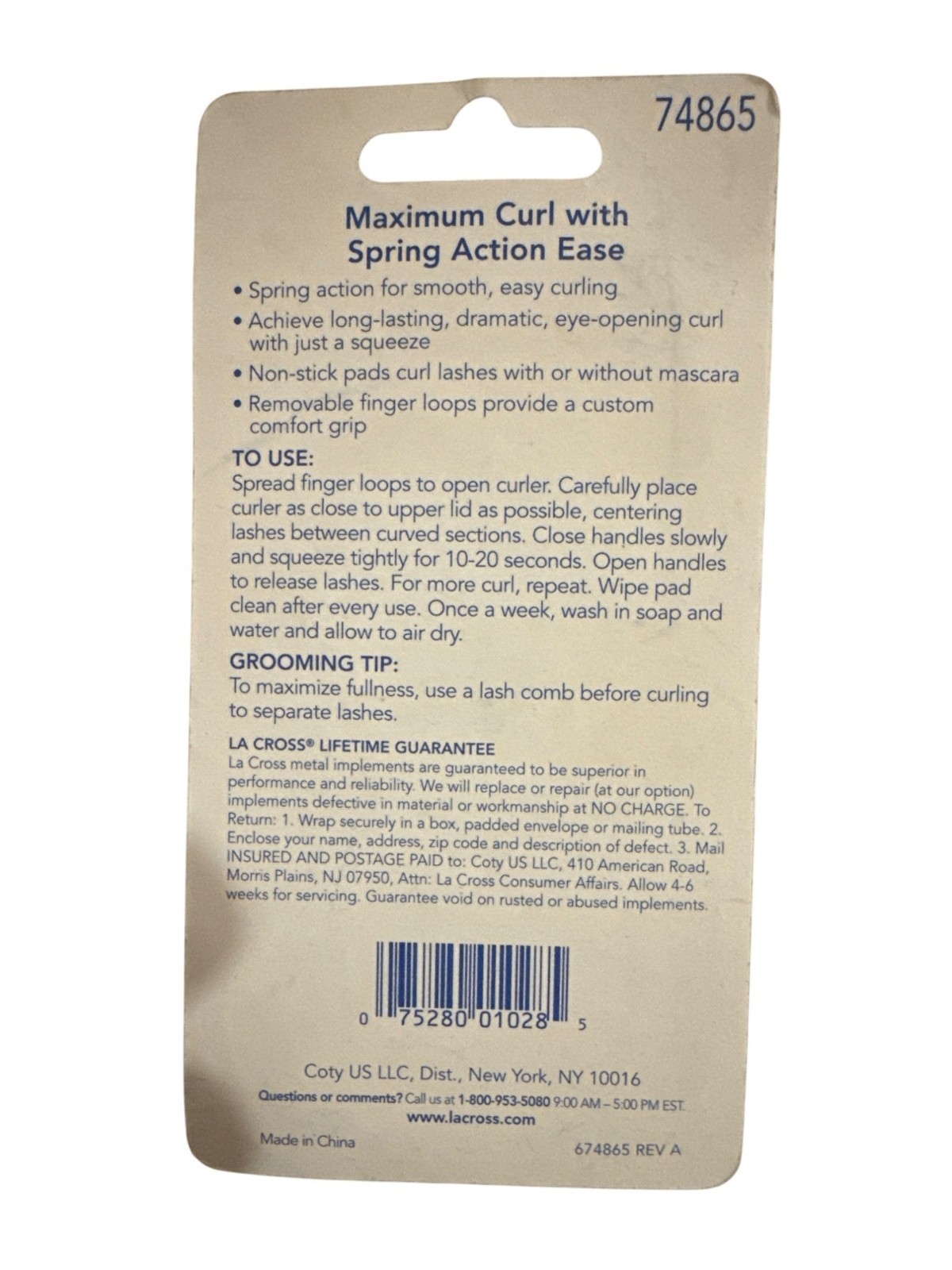 74865 Sally Hansen La Cross Eyelash Curler Spring-Action Smooth Curling +Refills