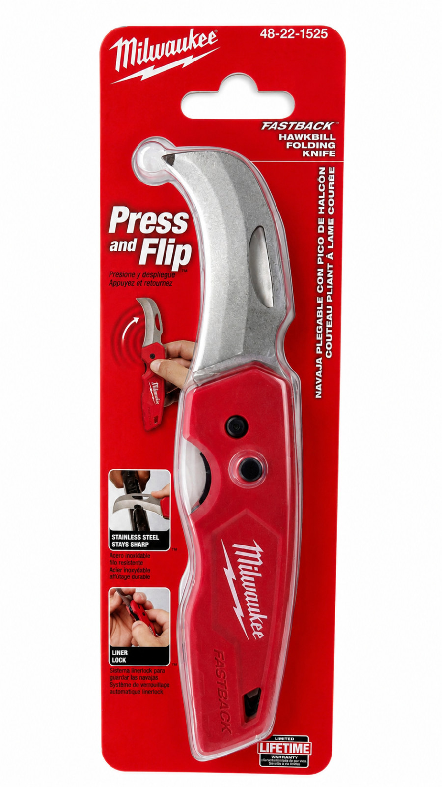Milwaukee 48-22-1525 Fastback Hawkbill Folding Knife - Red