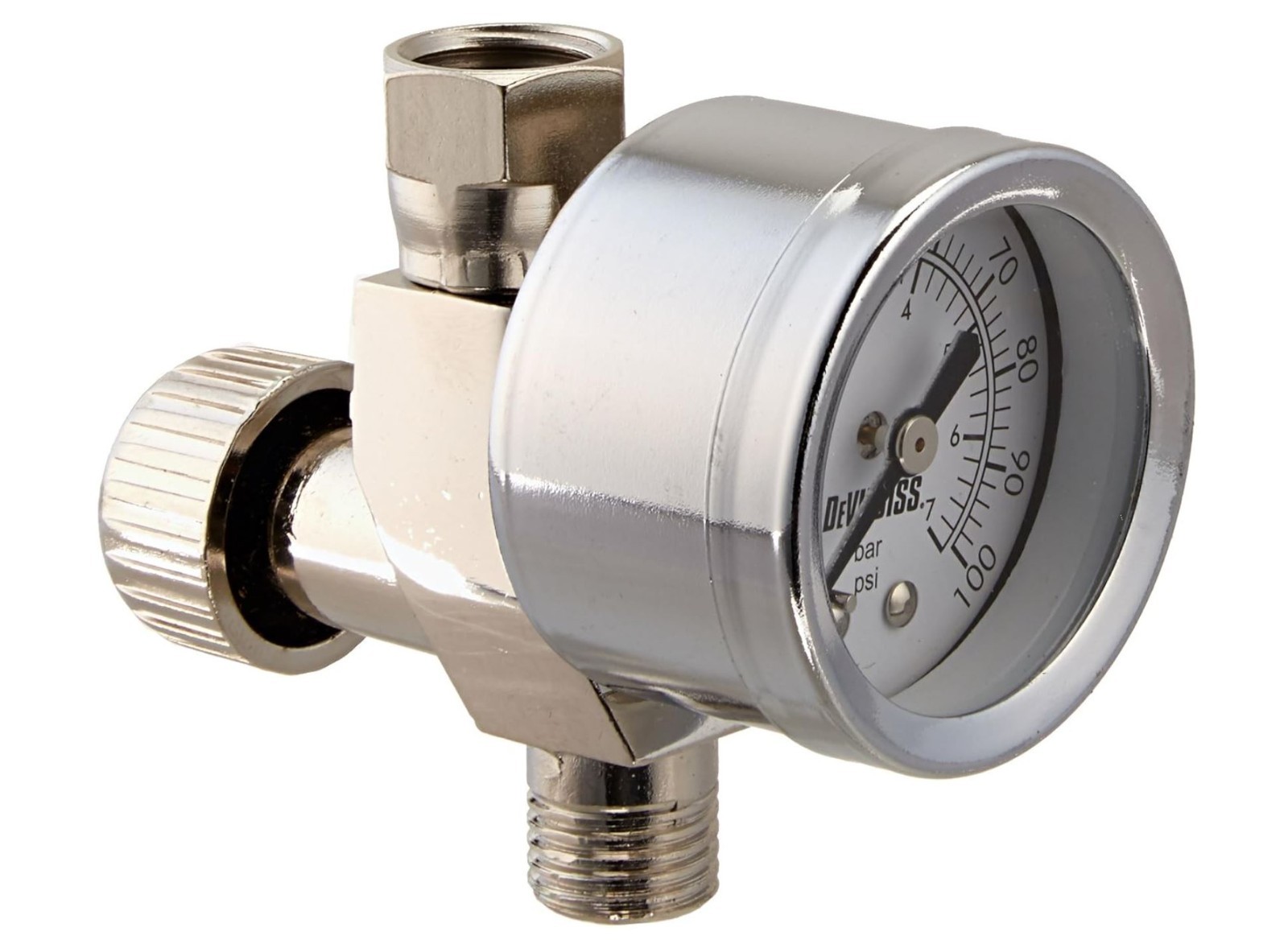 DeVilbiss 1/4" HAV-512 Swivel Air Adjusting Valve with Chrome Gauge - 100 PSI