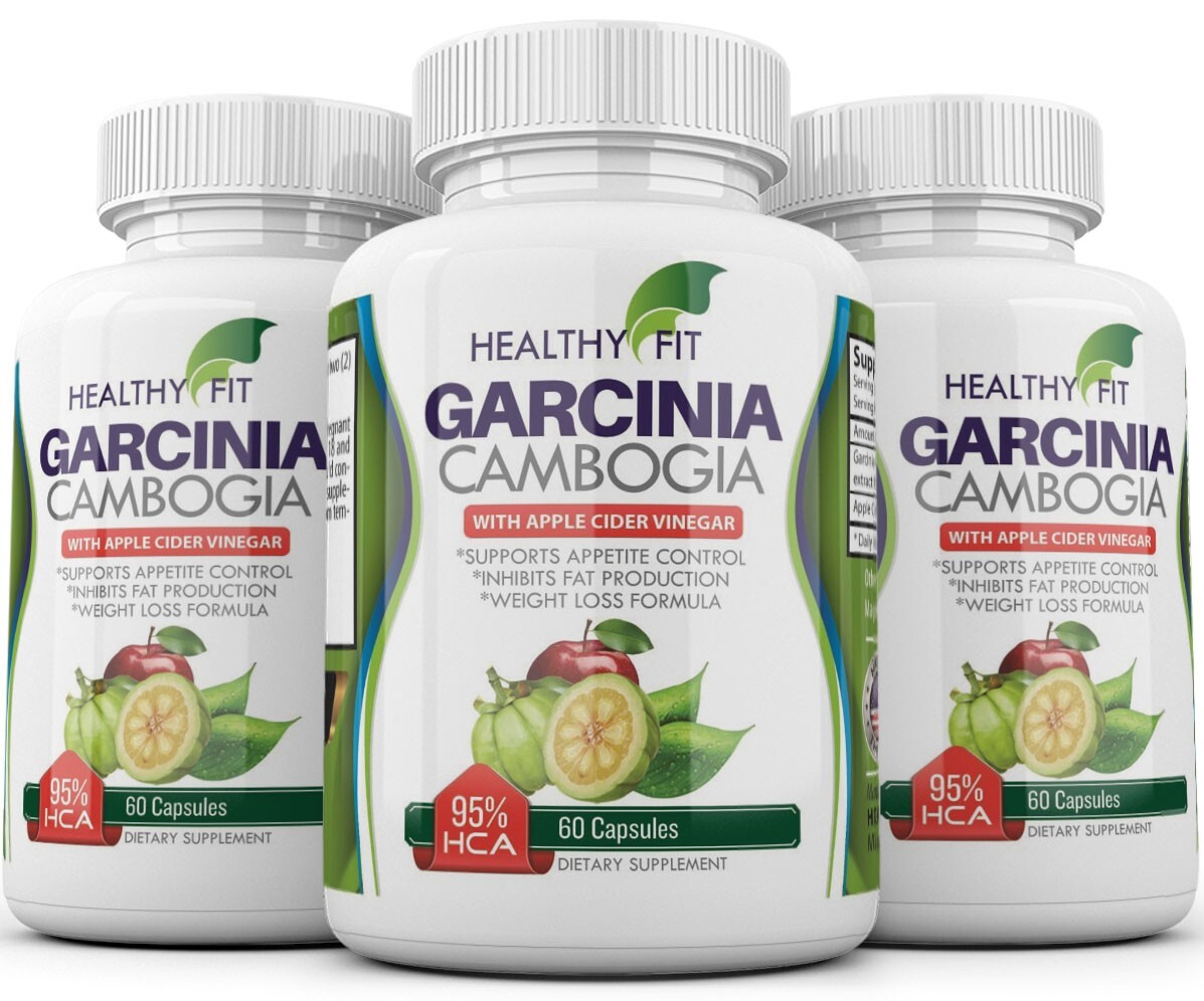 3 Weight Loss Garcinia Cambogia w/ Apple Cider Vinegar ACV Fat Burner Pills 60