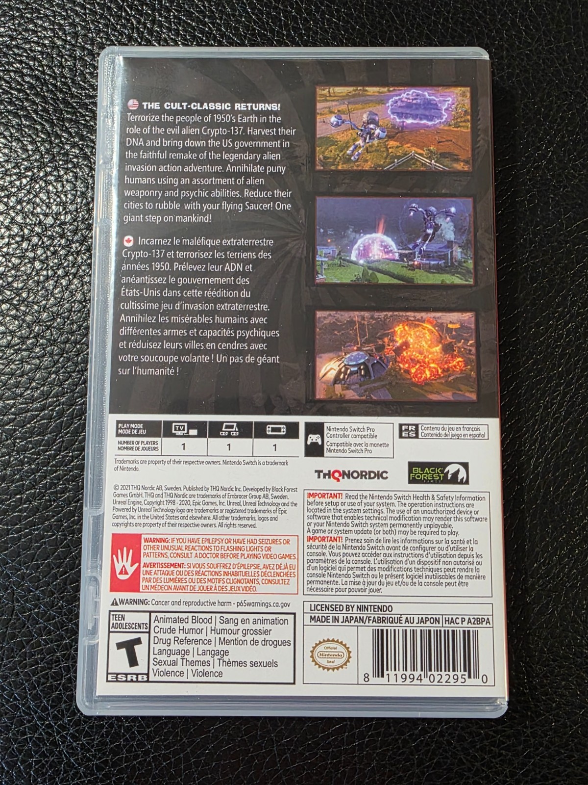 Replacement Case (NO GAME) Nintendo Switch Destroy all Humans!