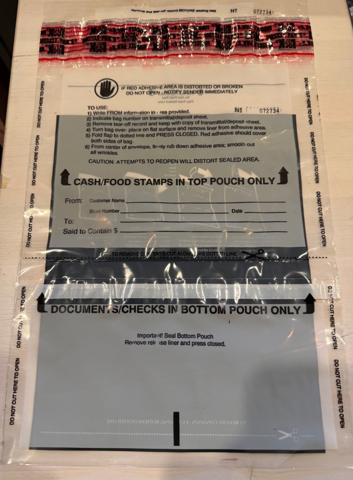 Cashier Deposit 11.5"x 15"  Clear Plastic Dual Pouch Bank Deposit Bags
