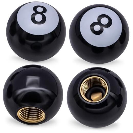 4PCS Pool 8 Ball Style Tire Valve Stem Caps, Universal 4 pcs 8-Ball-Black