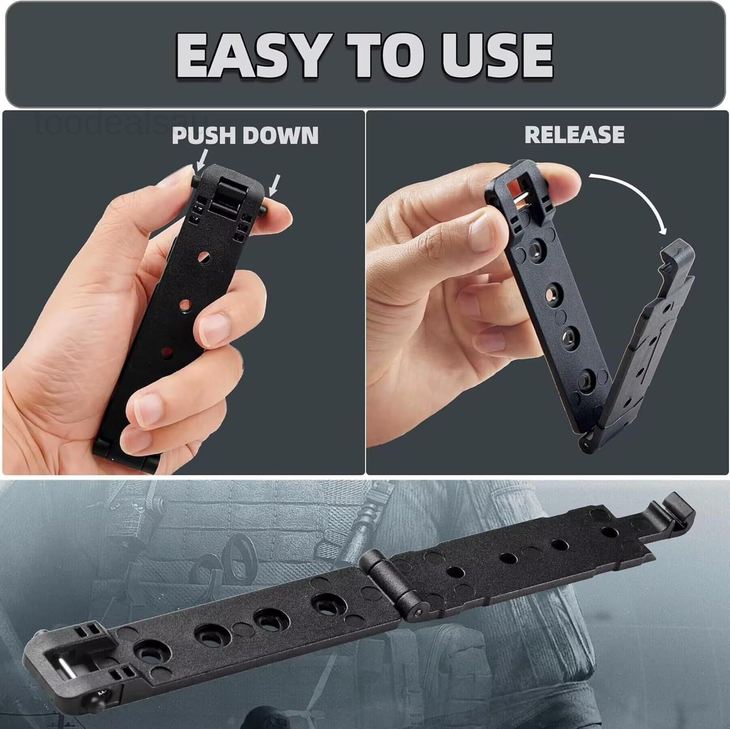 Molle Attachment Clips with Mounting Hardware for Vests, Backpacks, Black