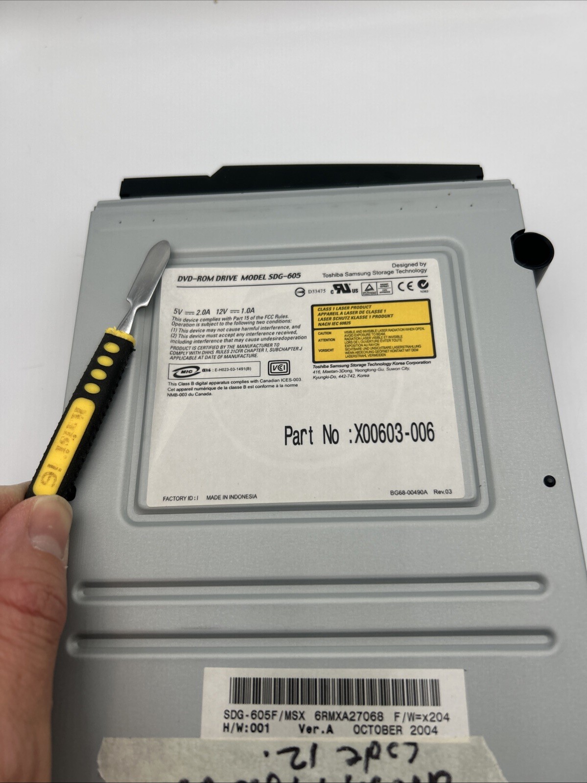 Original Xbox Toshiba DVD Disc Drive for Parts Or Repair See Description