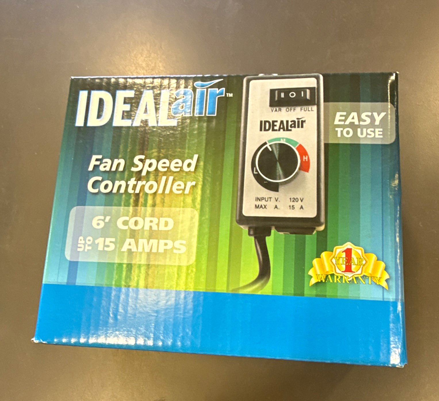 IDEALair Fan Speed Controller Variable Dial, 6 ft Cord, 15A 120V Wall Mount