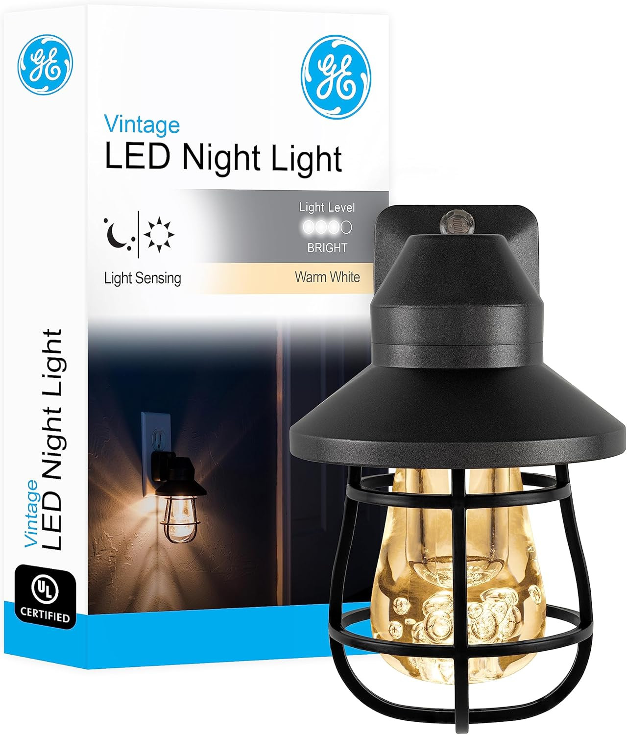 GE Vintage LED Night Light, Plug-In, Dusk to Dawn Sensor, Farmhouse Decor, Mood