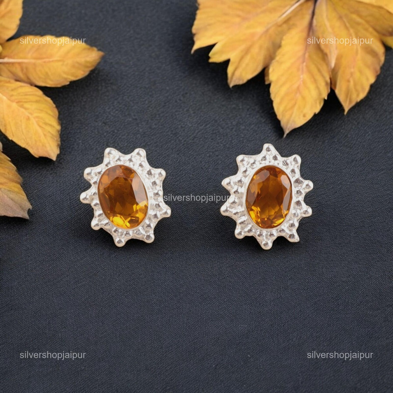 Faceted November Birthstone Citrine Stone Stud Post Earrings 925 Solid Silver