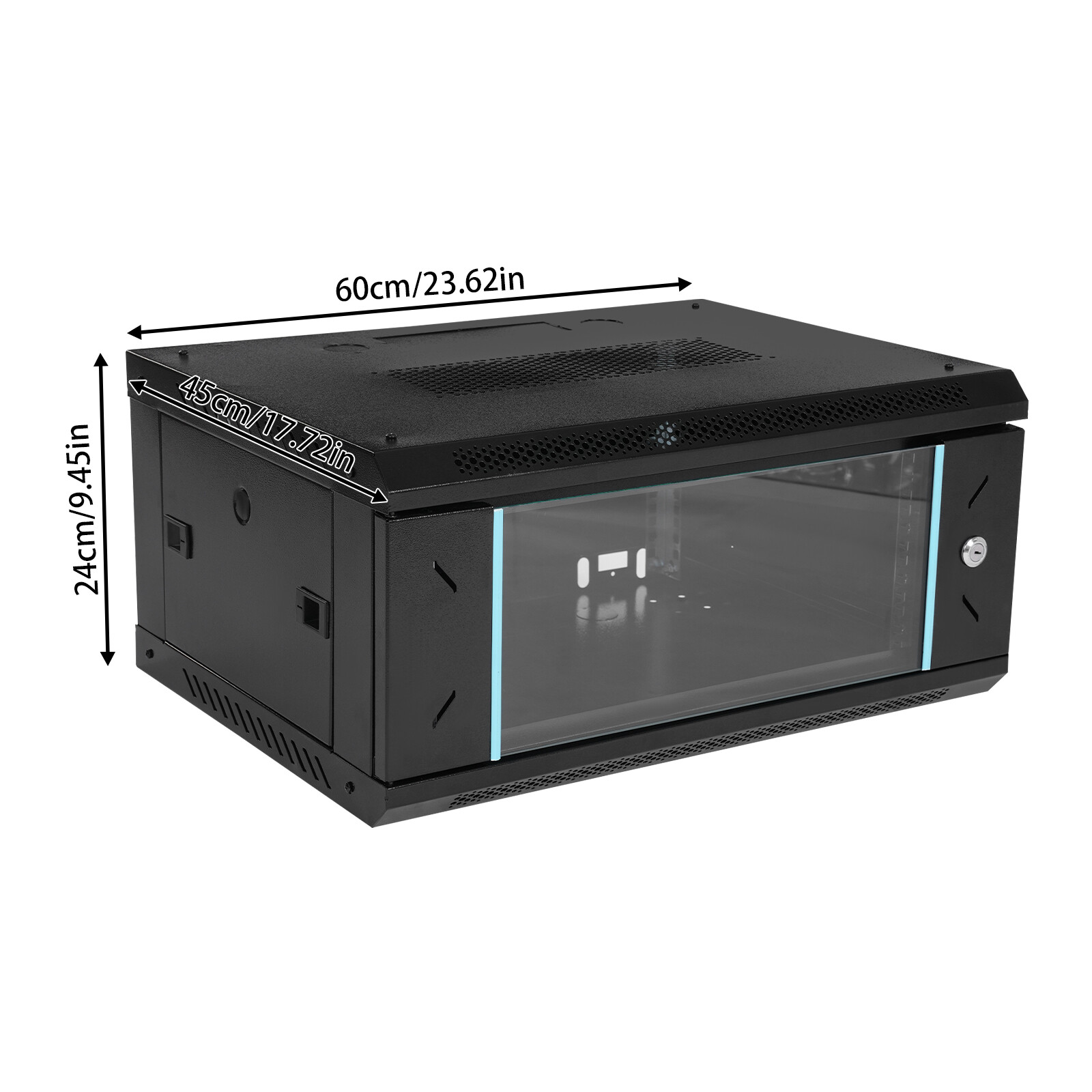 4U Rack Mount Server Cabinet Case Deep Drawer Lockable With Key Glass Door