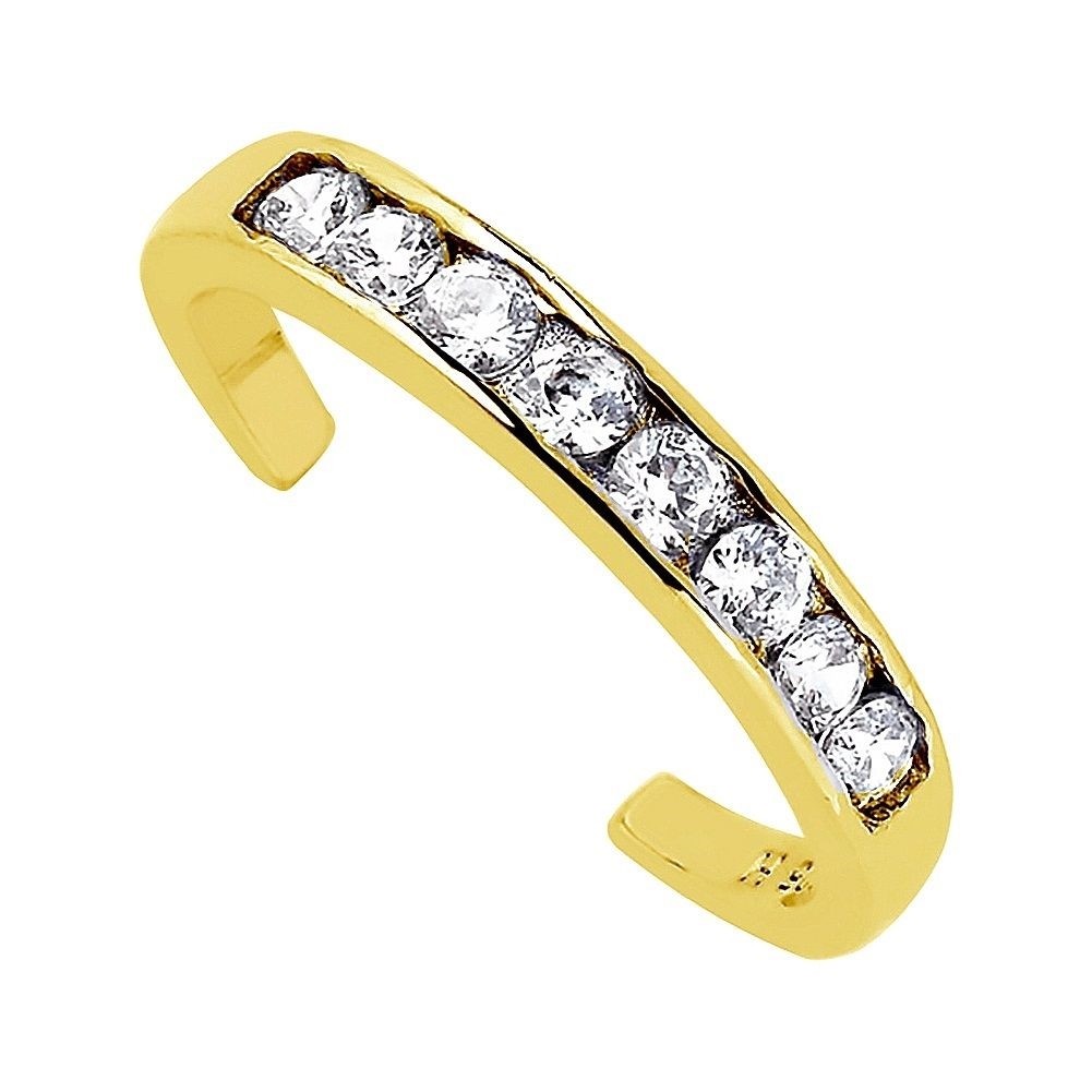 14K Solid Gold CZ Eternity Toe Ring Adjustable Body Jewelry