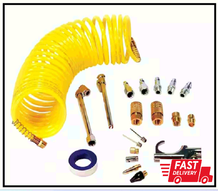 Air Compressor Accessory Kit w/ 25 Ft. Recoil Hose 20-Piece Starter Set Complete
