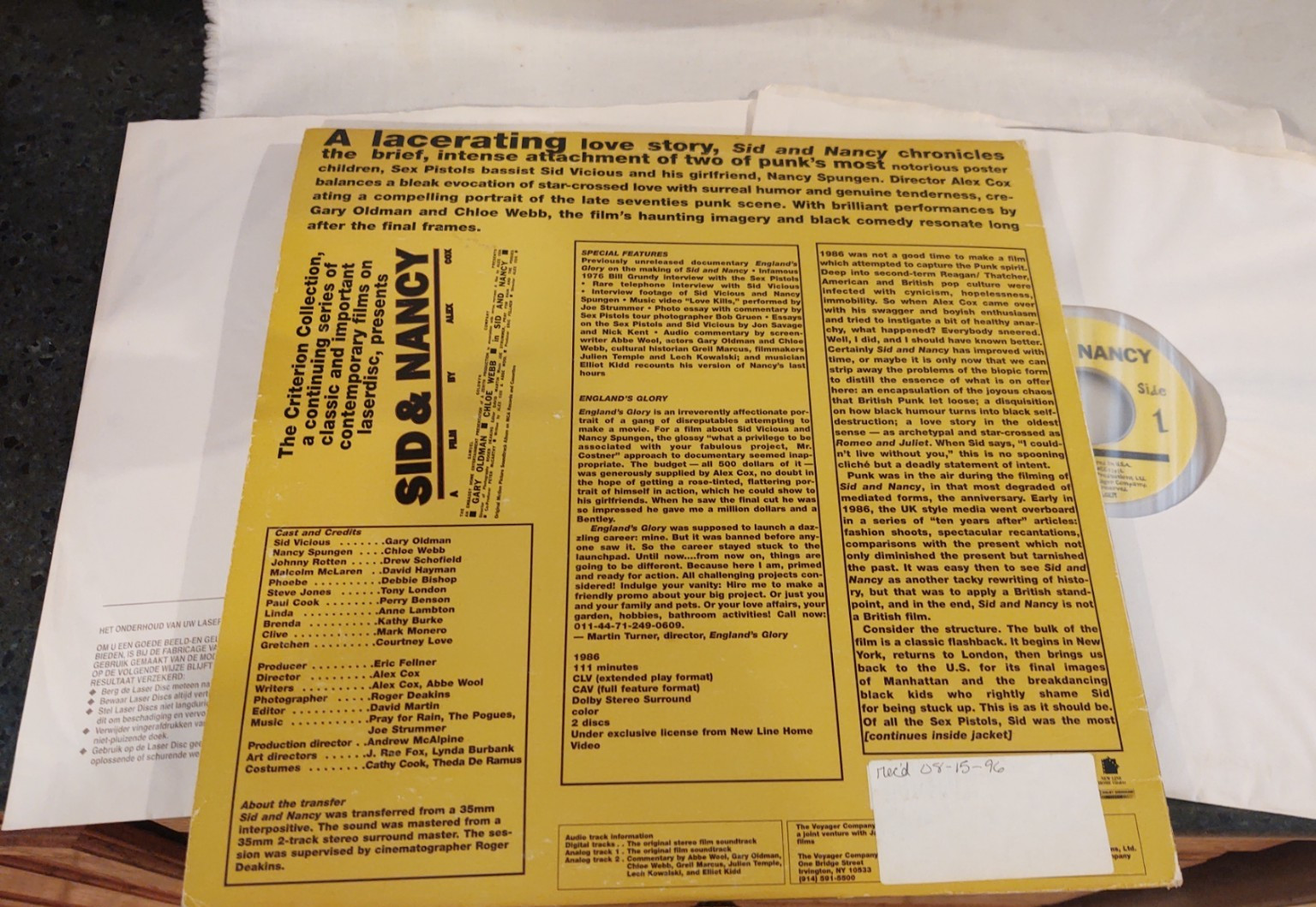 Sid & Nancy Criterion Collection 2-Laserdiscs in Excellent Condition