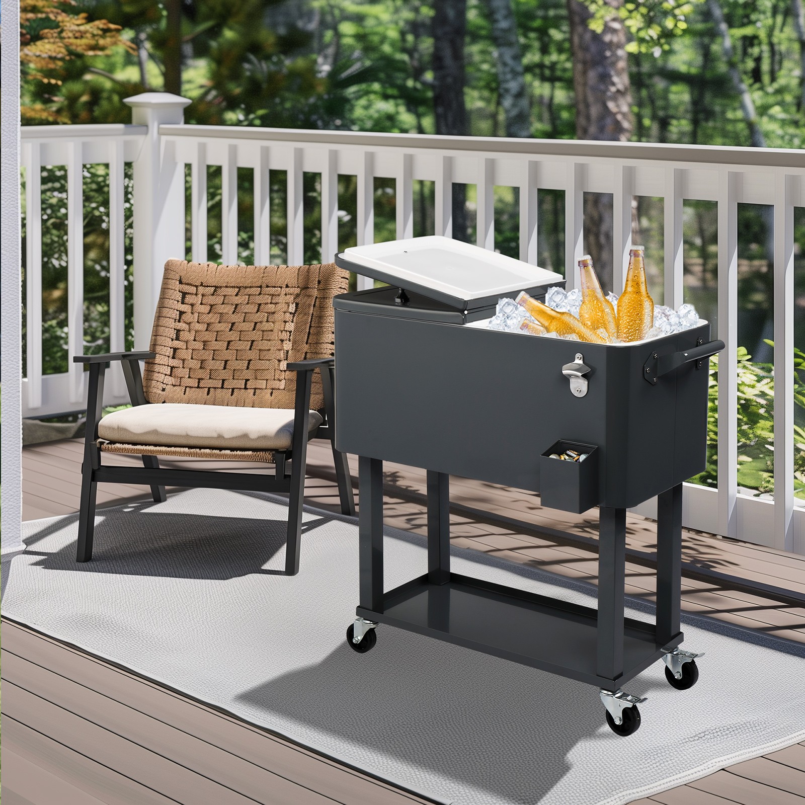 80QT Rectangular Plastic Box, Iron Foot Tube Insulation Cart, Dark Grey