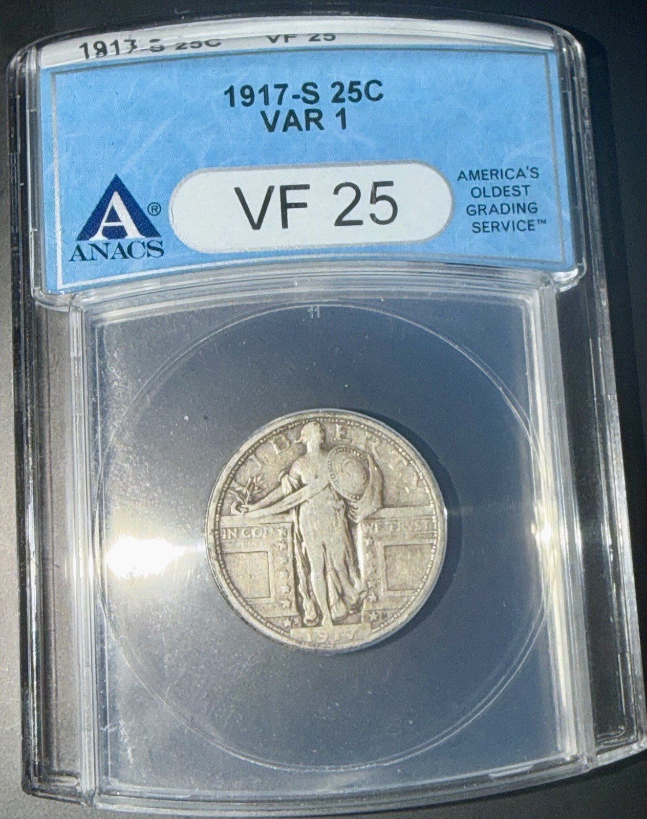 1917-S Standing Liberty Quarter - Type 1 - ANACS VF25