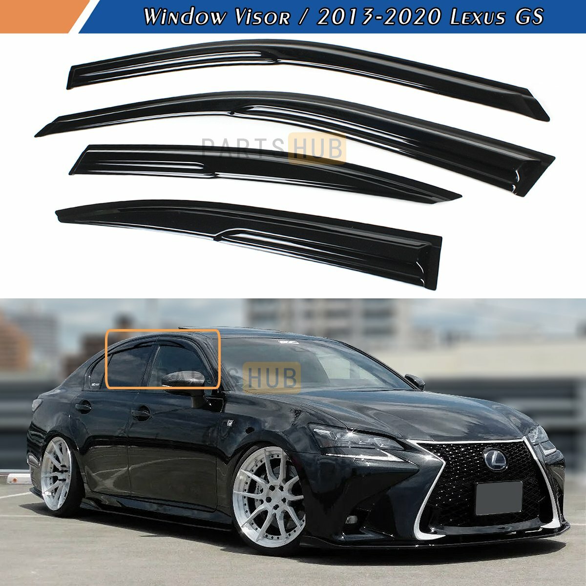 For 2013-2020 Lexus GS F GS350 GS450h JDM Mugen Style Window Visors Rain Guards